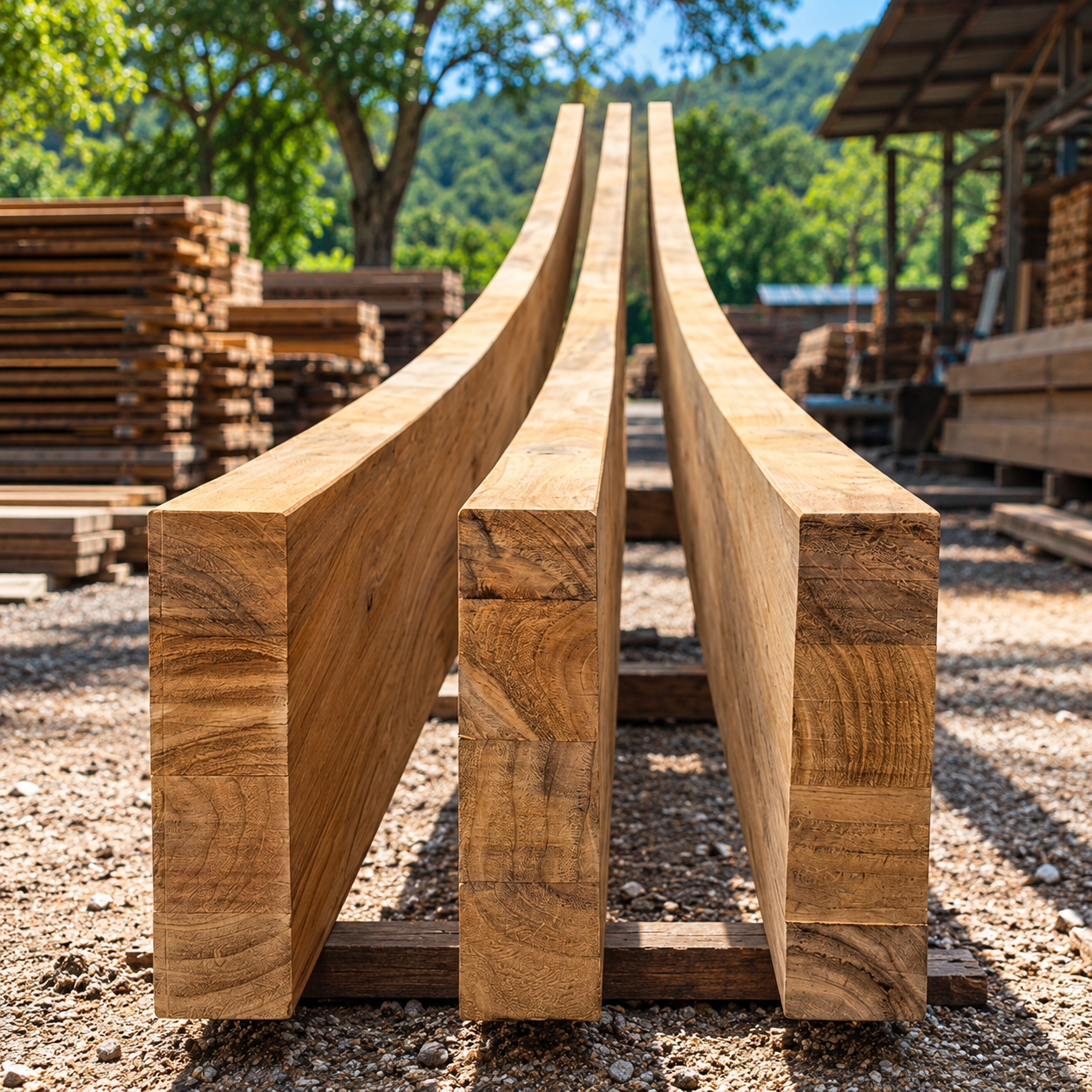 Vigas curvas de madera fabricadas a medida por JLK Wood en Costa Rica.